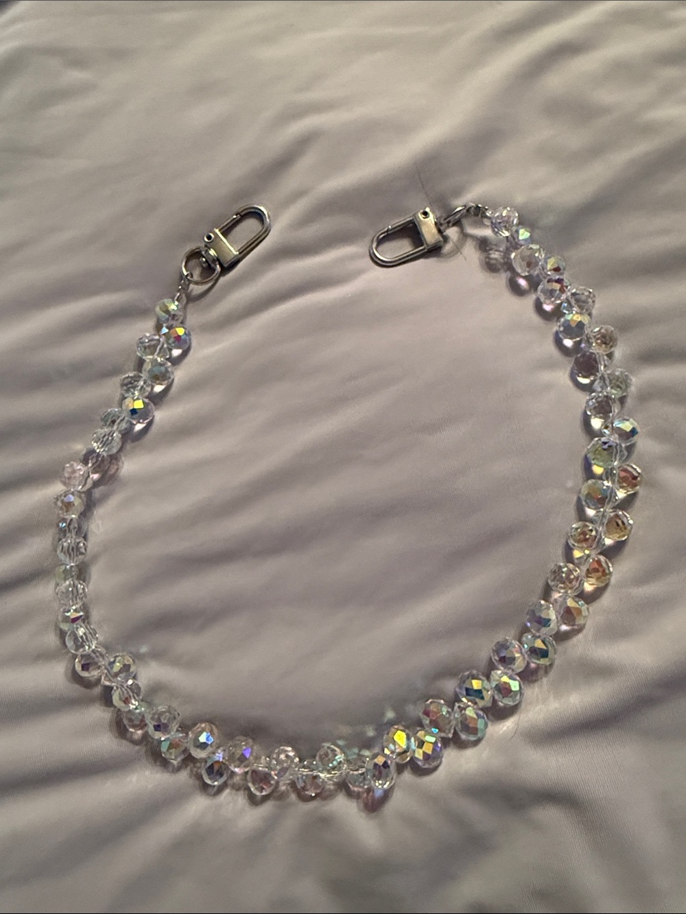 Crystal Beaded Bag Chain with Silver Hardware - Clear